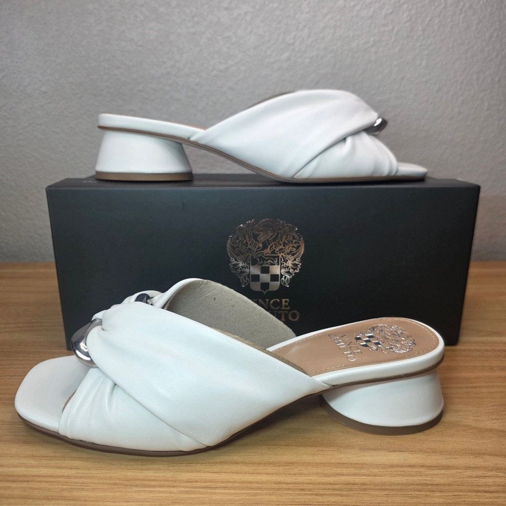 Vince Camuto Shoes Womens Size 8.5M White VC-Liane Mule Heels Soft Nappa Silk